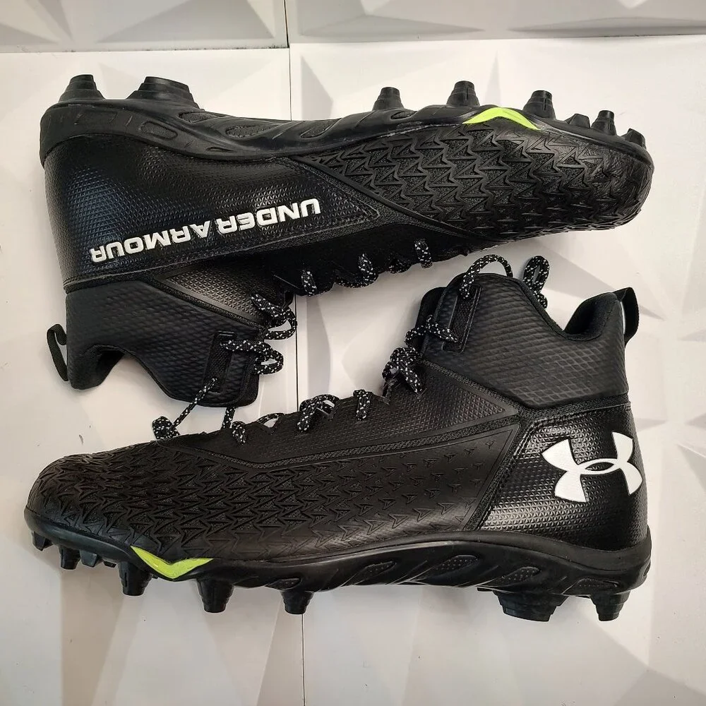 Under Armour Mens Football Cleat 16 Black Green Shoe Lacrosse Spine Hammer - Picture 2 of 9